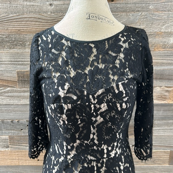 Milly Black 3/4 Length Sleeve Lace Midi Dress Size 8 - Picture 2 of 13